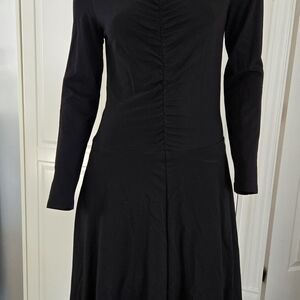 Tristan Black Long Sleeve Ruched-Waist Dress Medium